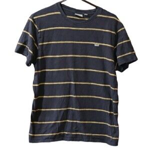 Vans Gray & Yellow Striped Preppy Tee | Short Sleeve Crew Neck Men's LG